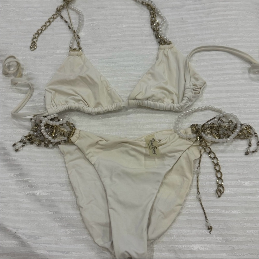 Beach Bunny Cream Bikini with Silver Chains